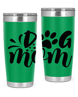 A stylish Dog Mom Style 96# tumbler made of double wall vacuum stainless steel, featuring a drink-thru lid and a vibrant dog-themed design.