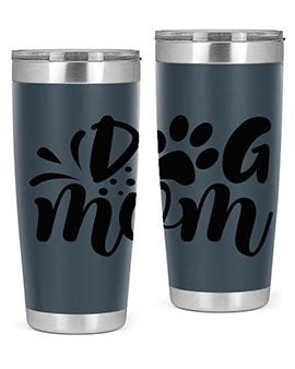 A stylish Dog Mom Style 96# tumbler made of double wall vacuum stainless steel, featuring a drink-thru lid and a vibrant dog-themed design.