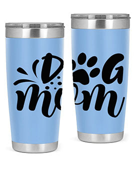 A stylish Dog Mom Style 96# tumbler made of double wall vacuum stainless steel, featuring a drink-thru lid and a vibrant dog-themed design.