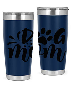 A stylish Dog Mom Style 96# tumbler made of double wall vacuum stainless steel, featuring a drink-thru lid and a vibrant dog-themed design.