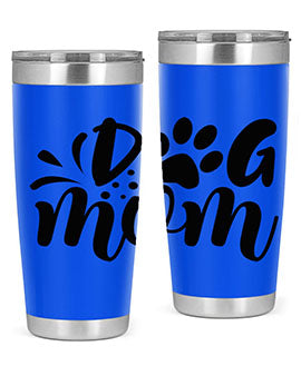 A stylish Dog Mom Style 96# tumbler made of double wall vacuum stainless steel, featuring a drink-thru lid and a vibrant dog-themed design.