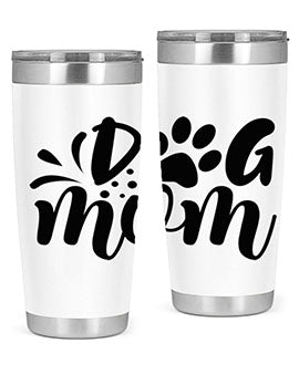 A stylish Dog Mom Style 96# tumbler made of double wall vacuum stainless steel, featuring a drink-thru lid and a vibrant dog-themed design.