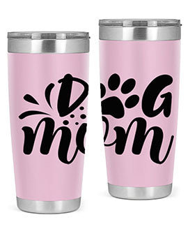 A stylish Dog Mom Style 96# tumbler made of double wall vacuum stainless steel, featuring a drink-thru lid and a vibrant dog-themed design.