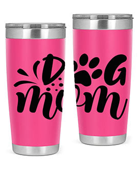 A stylish Dog Mom Style 96# tumbler made of double wall vacuum stainless steel, featuring a drink-thru lid and a vibrant dog-themed design.