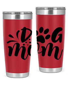 A stylish Dog Mom Style 96# tumbler made of double wall vacuum stainless steel, featuring a drink-thru lid and a vibrant dog-themed design.