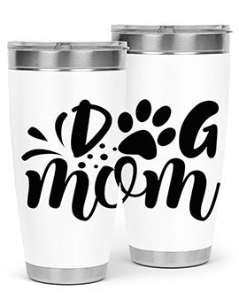 A stylish Dog Mom Style 96# tumbler made of double wall vacuum stainless steel, featuring a drink-thru lid and a vibrant dog-themed design.