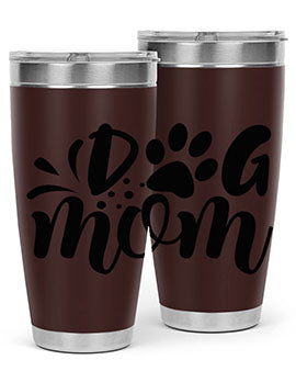 A stylish Dog Mom Style 96# tumbler made of double wall vacuum stainless steel, featuring a drink-thru lid and a vibrant dog-themed design.
