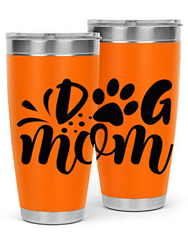 A stylish Dog Mom Style 96# tumbler made of double wall vacuum stainless steel, featuring a drink-thru lid and a vibrant dog-themed design.