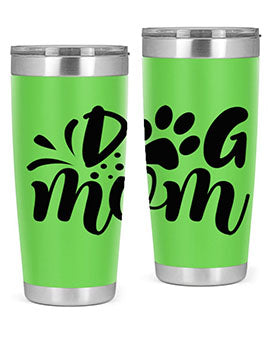 A stylish Dog Mom Style 96# tumbler made of double wall vacuum stainless steel, featuring a drink-thru lid and a vibrant dog-themed design.