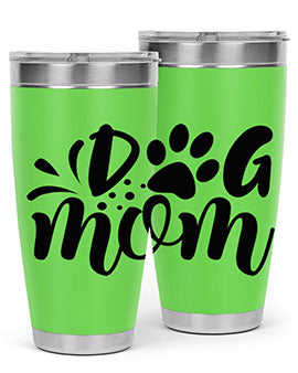 A stylish Dog Mom Style 96# tumbler made of double wall vacuum stainless steel, featuring a drink-thru lid and a vibrant dog-themed design.
