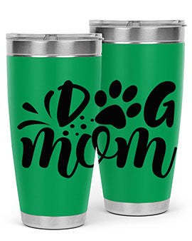 A stylish Dog Mom Style 96# tumbler made of double wall vacuum stainless steel, featuring a drink-thru lid and a vibrant dog-themed design.
