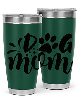 A stylish Dog Mom Style 96# tumbler made of double wall vacuum stainless steel, featuring a drink-thru lid and a vibrant dog-themed design.