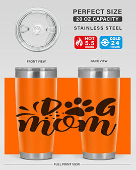 A stylish Dog Mom Style 96# tumbler made of double wall vacuum stainless steel, featuring a drink-thru lid and a vibrant dog-themed design.