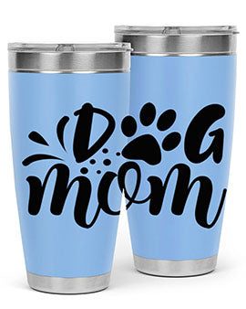 A stylish Dog Mom Style 96# tumbler made of double wall vacuum stainless steel, featuring a drink-thru lid and a vibrant dog-themed design.