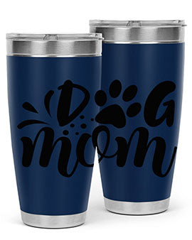 A stylish Dog Mom Style 96# tumbler made of double wall vacuum stainless steel, featuring a drink-thru lid and a vibrant dog-themed design.