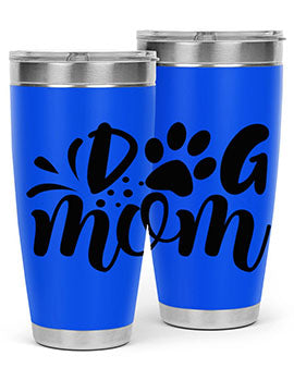 A stylish Dog Mom Style 96# tumbler made of double wall vacuum stainless steel, featuring a drink-thru lid and a vibrant dog-themed design.
