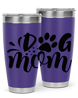 A stylish Dog Mom Style 96# tumbler made of double wall vacuum stainless steel, featuring a drink-thru lid and a vibrant dog-themed design.