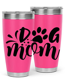 A stylish Dog Mom Style 96# tumbler made of double wall vacuum stainless steel, featuring a drink-thru lid and a vibrant dog-themed design.