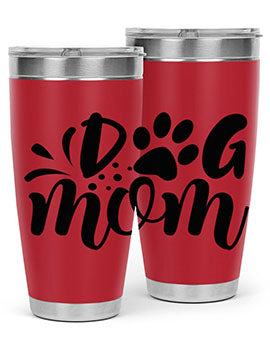A stylish Dog Mom Style 96# tumbler made of double wall vacuum stainless steel, featuring a drink-thru lid and a vibrant dog-themed design.