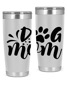 A stylish Dog Mom Style 96# tumbler made of double wall vacuum stainless steel, featuring a drink-thru lid and a vibrant dog-themed design.
