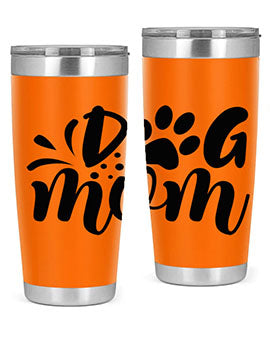 A stylish Dog Mom Style 96# tumbler made of double wall vacuum stainless steel, featuring a drink-thru lid and a vibrant dog-themed design.