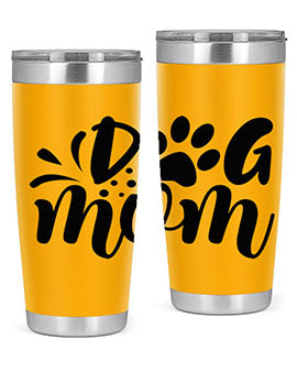 A stylish Dog Mom Style 96# tumbler made of double wall vacuum stainless steel, featuring a drink-thru lid and a vibrant dog-themed design.