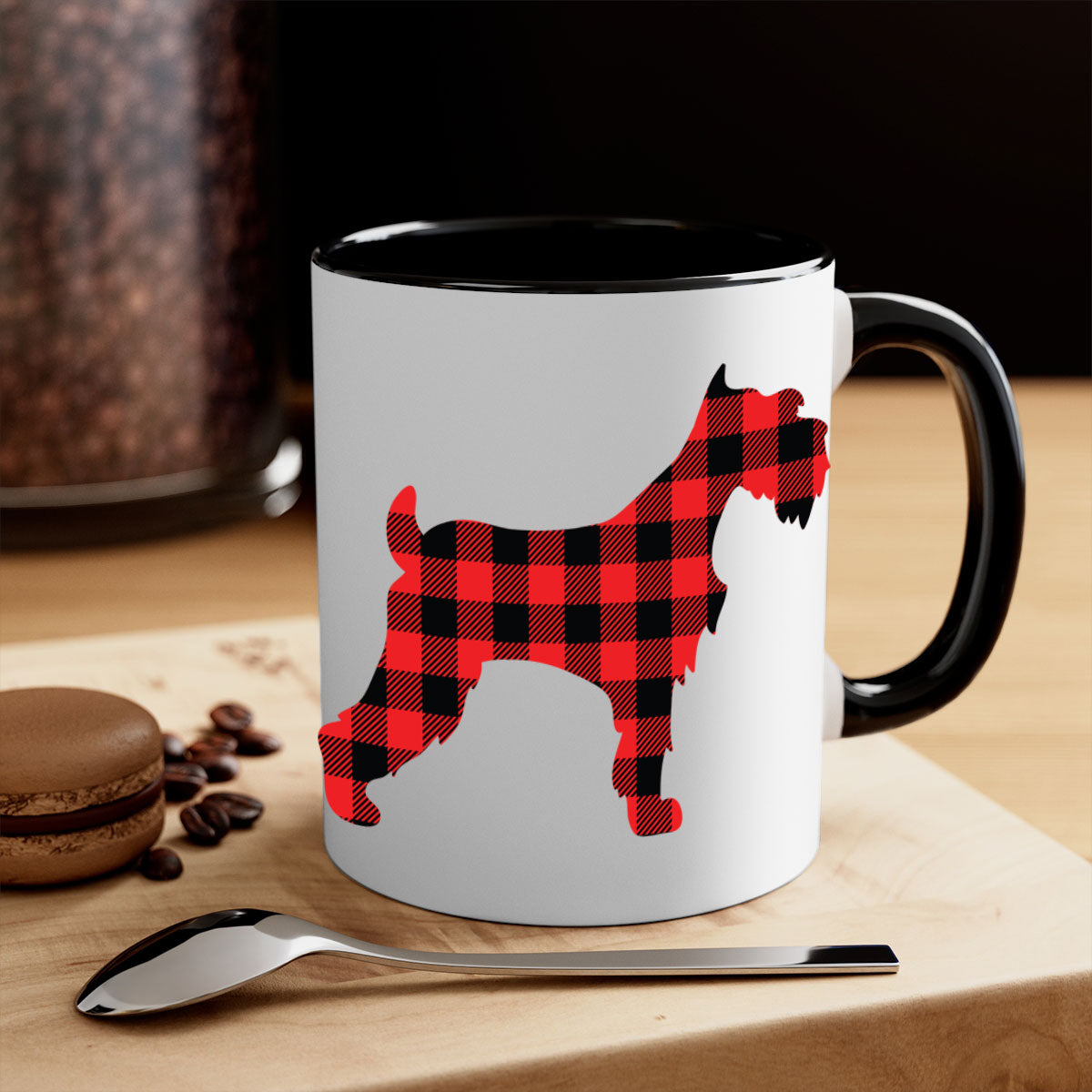 Dog Style 110# Mug featuring a glossy finish with a colored handle and interior, available in multiple colors and sizes.