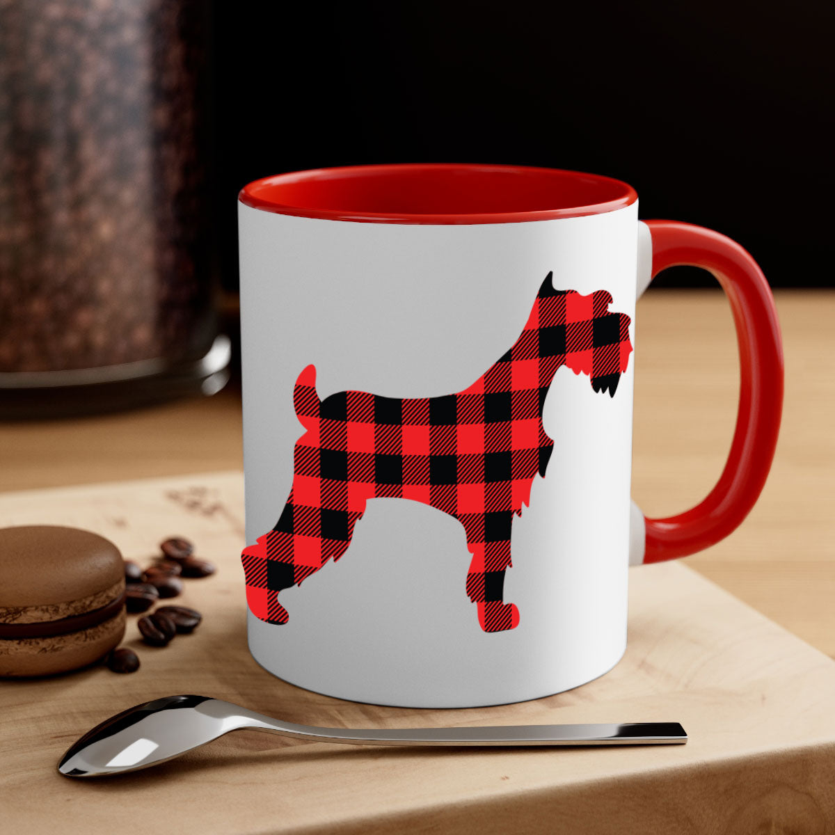 Dog Style 110# Mug featuring a glossy finish with a colored handle and interior, available in multiple colors and sizes.