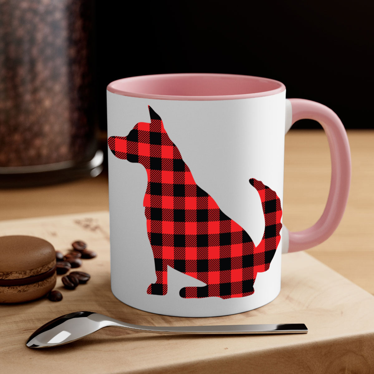 Dog Style 105# Mug featuring a glossy finish with a colored handle and interior, available in multiple colors and sizes.