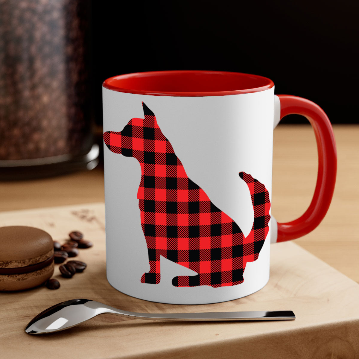 Dog Style 105# Mug featuring a glossy finish with a colored handle and interior, available in multiple colors and sizes.