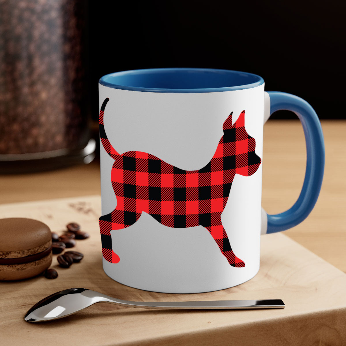Dog Style 107# Mug featuring a glossy finish, colored handle, and interior, available in multiple colors and sizes.