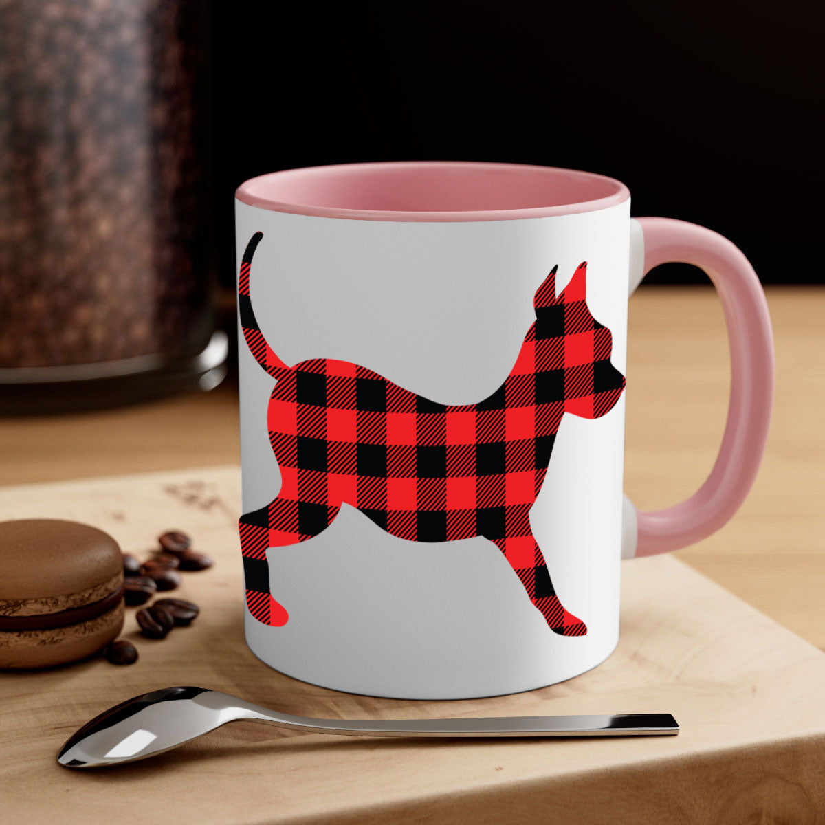 Dog Style 107# Mug featuring a glossy finish, colored handle, and interior, available in multiple colors and sizes.