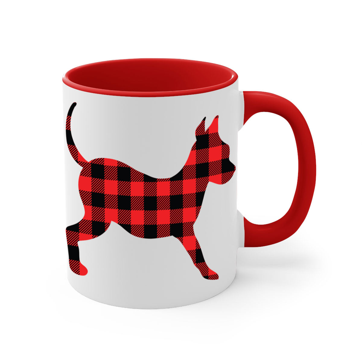 Dog Style 107# Mug featuring a glossy finish, colored handle, and interior, available in multiple colors and sizes.