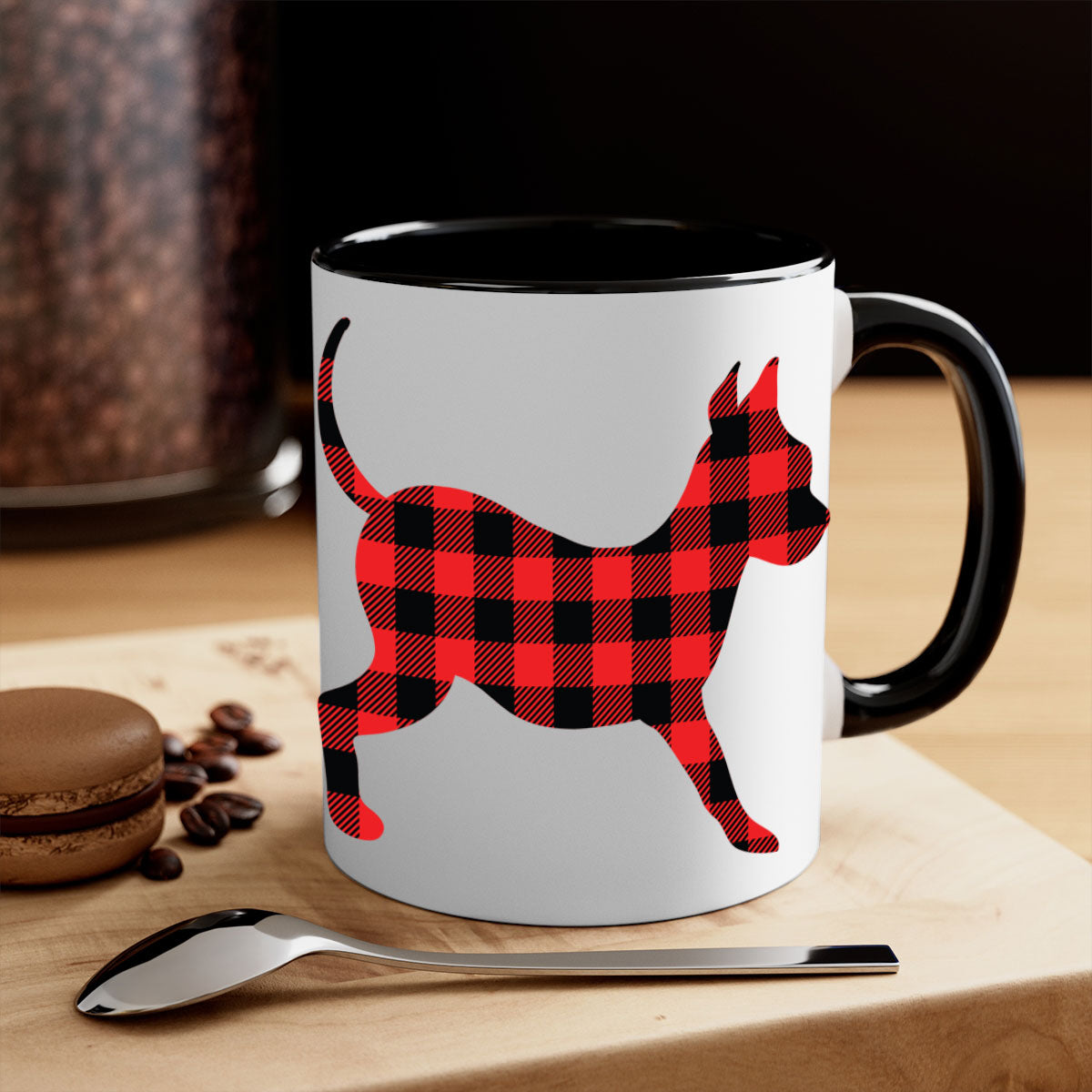 Dog Style 107# Mug featuring a glossy finish, colored handle, and interior, available in multiple colors and sizes.
