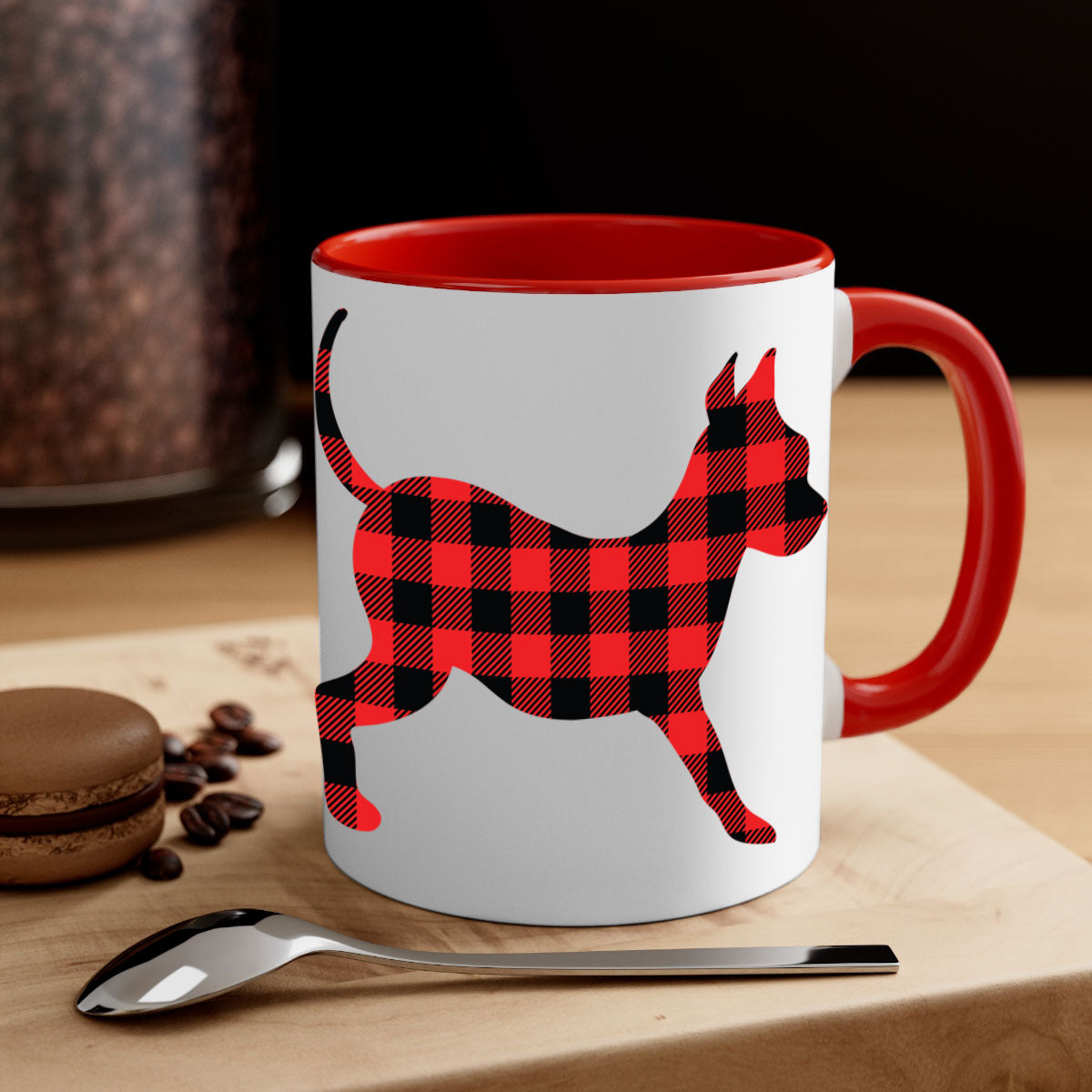 Dog Style 107# Mug featuring a glossy finish, colored handle, and interior, available in multiple colors and sizes.