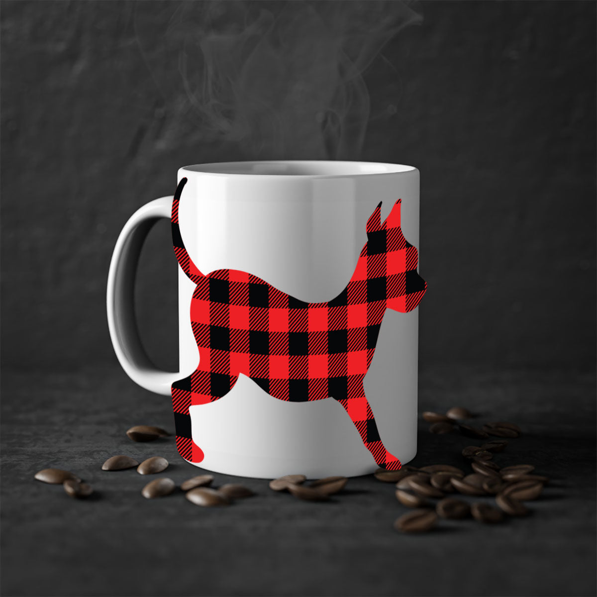 Dog Style 107# Mug featuring a glossy finish, colored handle, and interior, available in multiple colors and sizes.