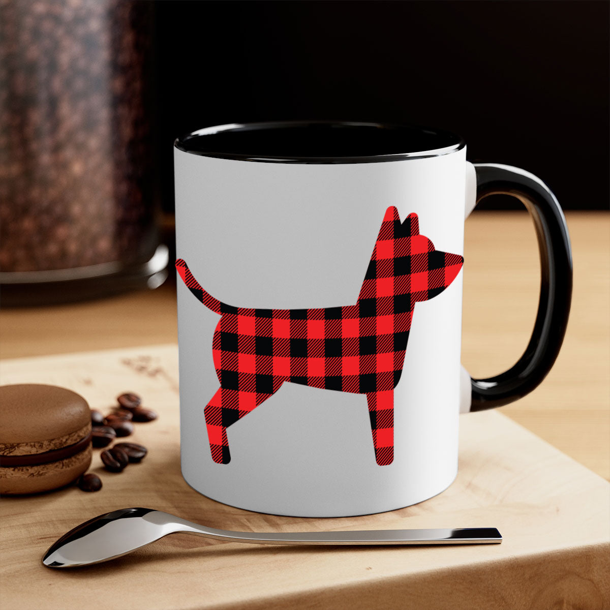 Dog Style 112# Mug featuring a glossy finish, colored handle, and interior, available in multiple colors and sizes.