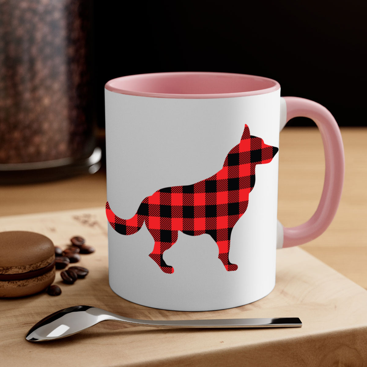 Dog Style 120# Mug featuring a glossy finish, colored handle, and interior, available in multiple colors and sizes.