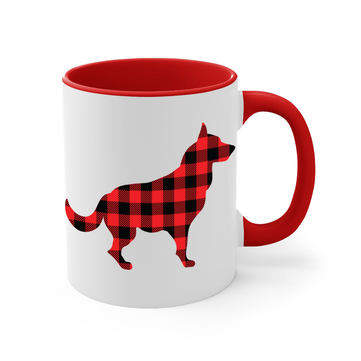 Dog Style 120# Mug featuring a glossy finish, colored handle, and interior, available in multiple colors and sizes.