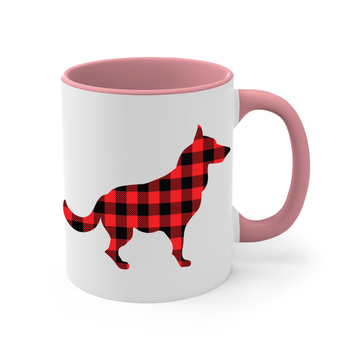 Dog Style 120# Mug featuring a glossy finish, colored handle, and interior, available in multiple colors and sizes.
