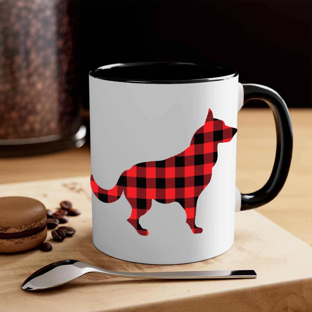 Dog Style 120# Mug featuring a glossy finish, colored handle, and interior, available in multiple colors and sizes.