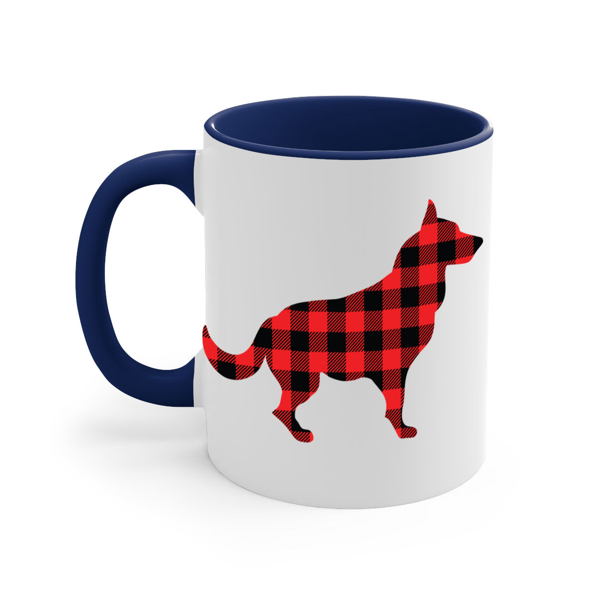 Dog Style 120# Mug featuring a glossy finish, colored handle, and interior, available in multiple colors and sizes.