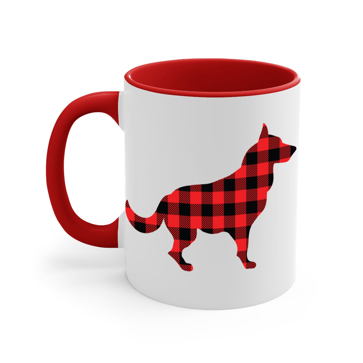 Dog Style 120# Mug featuring a glossy finish, colored handle, and interior, available in multiple colors and sizes.