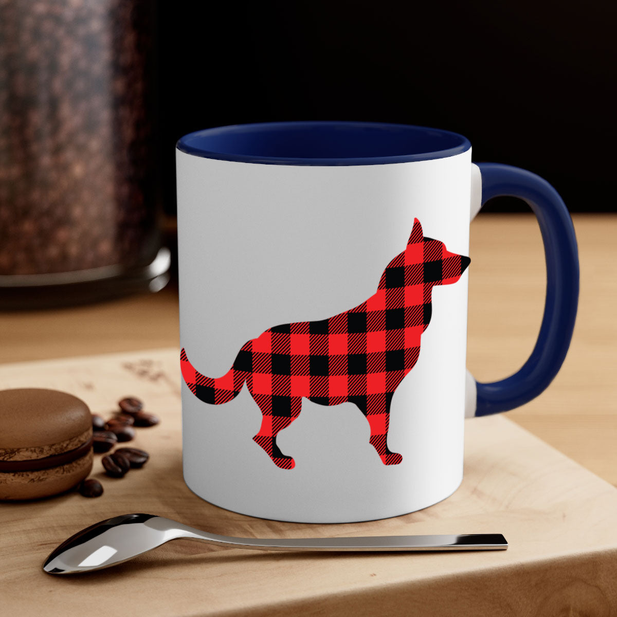 Dog Style 120# Mug featuring a glossy finish, colored handle, and interior, available in multiple colors and sizes.
