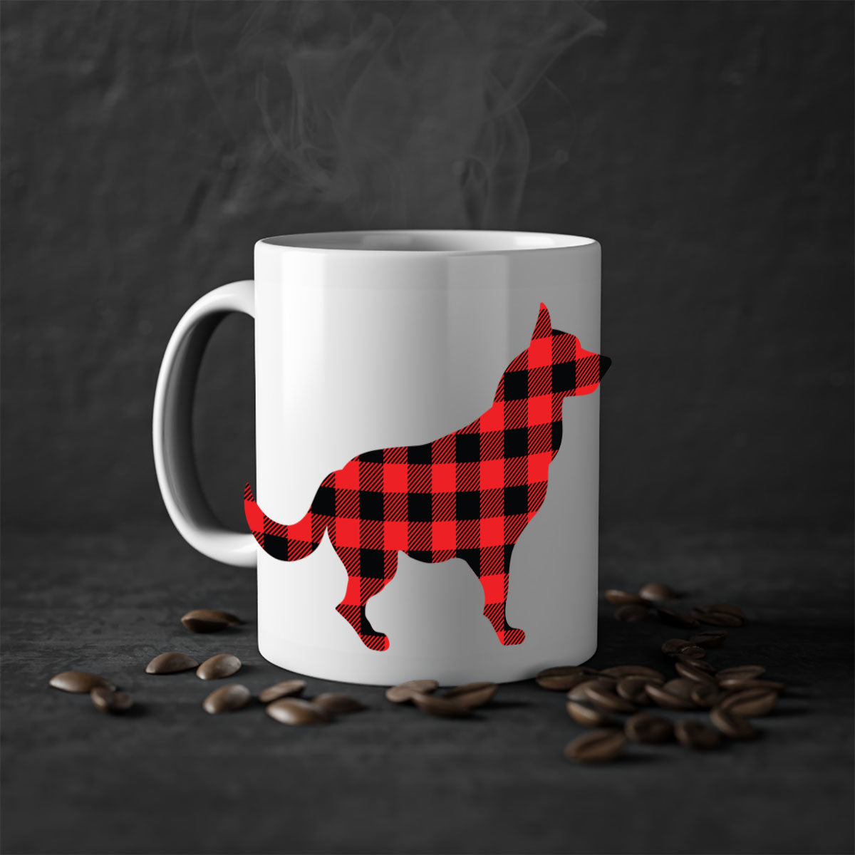 Dog Style 120# Mug featuring a glossy finish, colored handle, and interior, available in multiple colors and sizes.