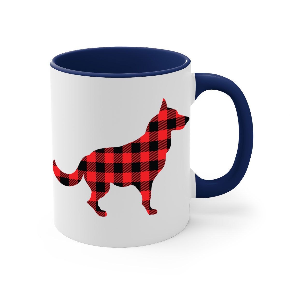 Dog Style 120# Mug featuring a glossy finish, colored handle, and interior, available in multiple colors and sizes.
