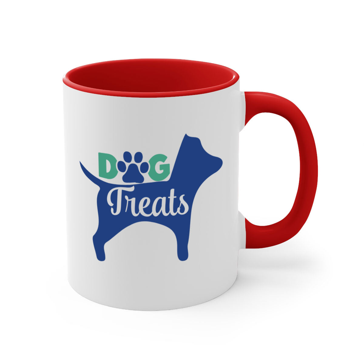 A stylish two-tone dog treats coffee mug with a glossy finish, featuring a colored handle and interior, available in multiple colors.
