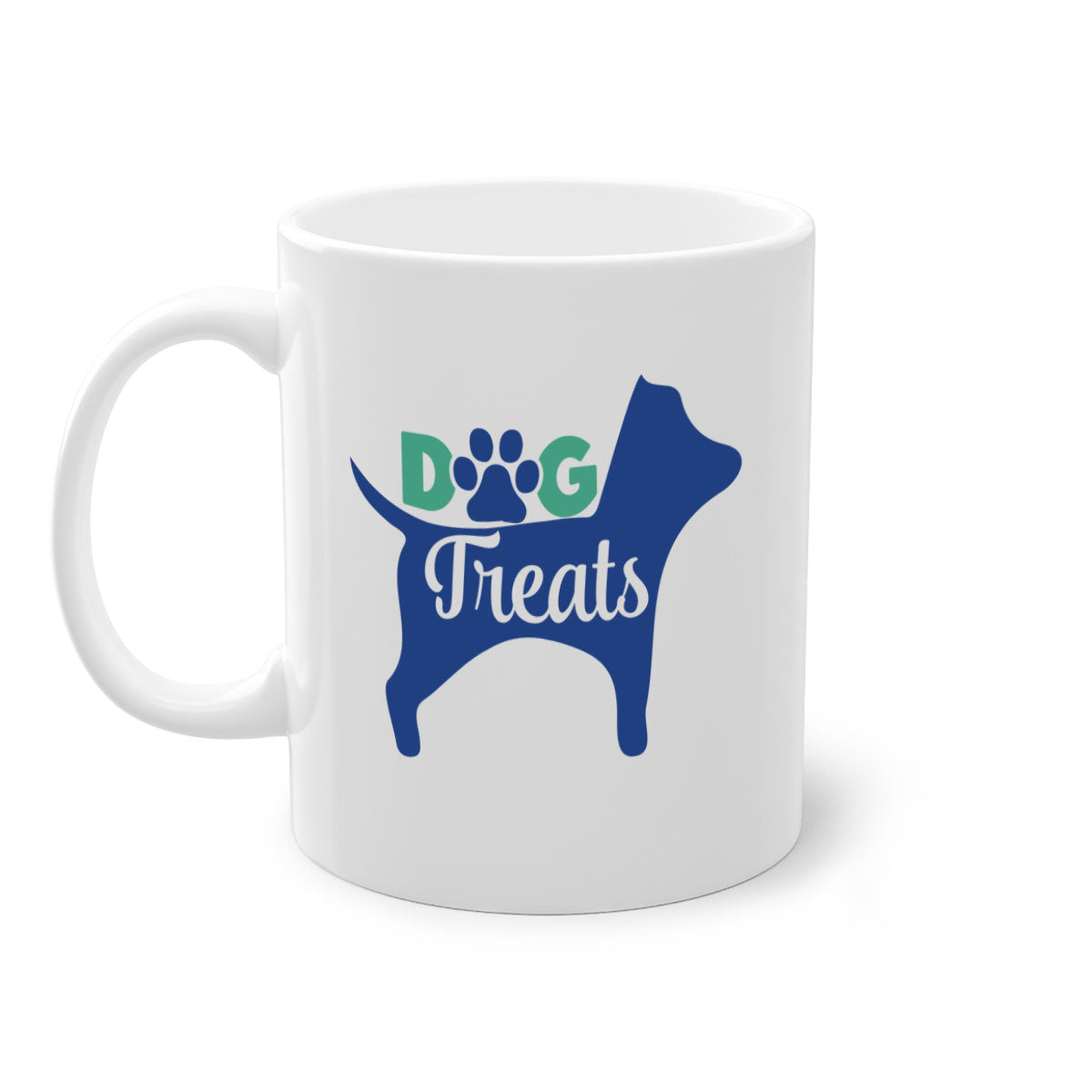 A stylish two-tone dog treats coffee mug with a glossy finish, featuring a colored handle and interior, available in multiple colors.