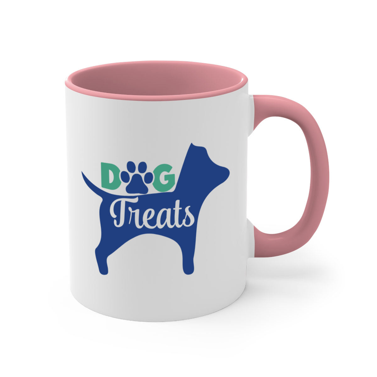 A stylish two-tone dog treats coffee mug with a glossy finish, featuring a colored handle and interior, available in multiple colors.