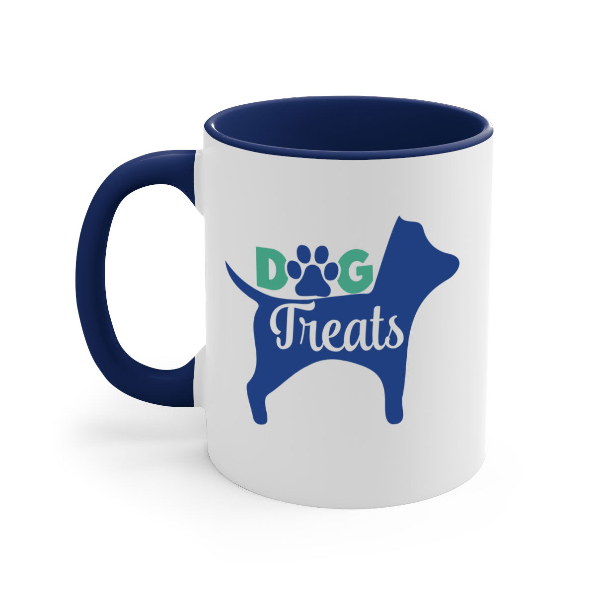 A stylish two-tone dog treats coffee mug with a glossy finish, featuring a colored handle and interior, available in multiple colors.